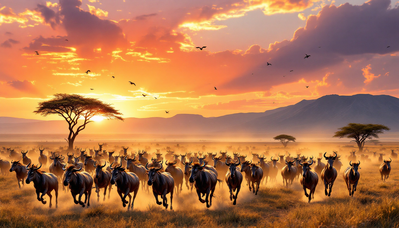 Circuit grande migration : Voyage dédié à suivre la grande migration des gnous et des zèbres dans le Serengeti.