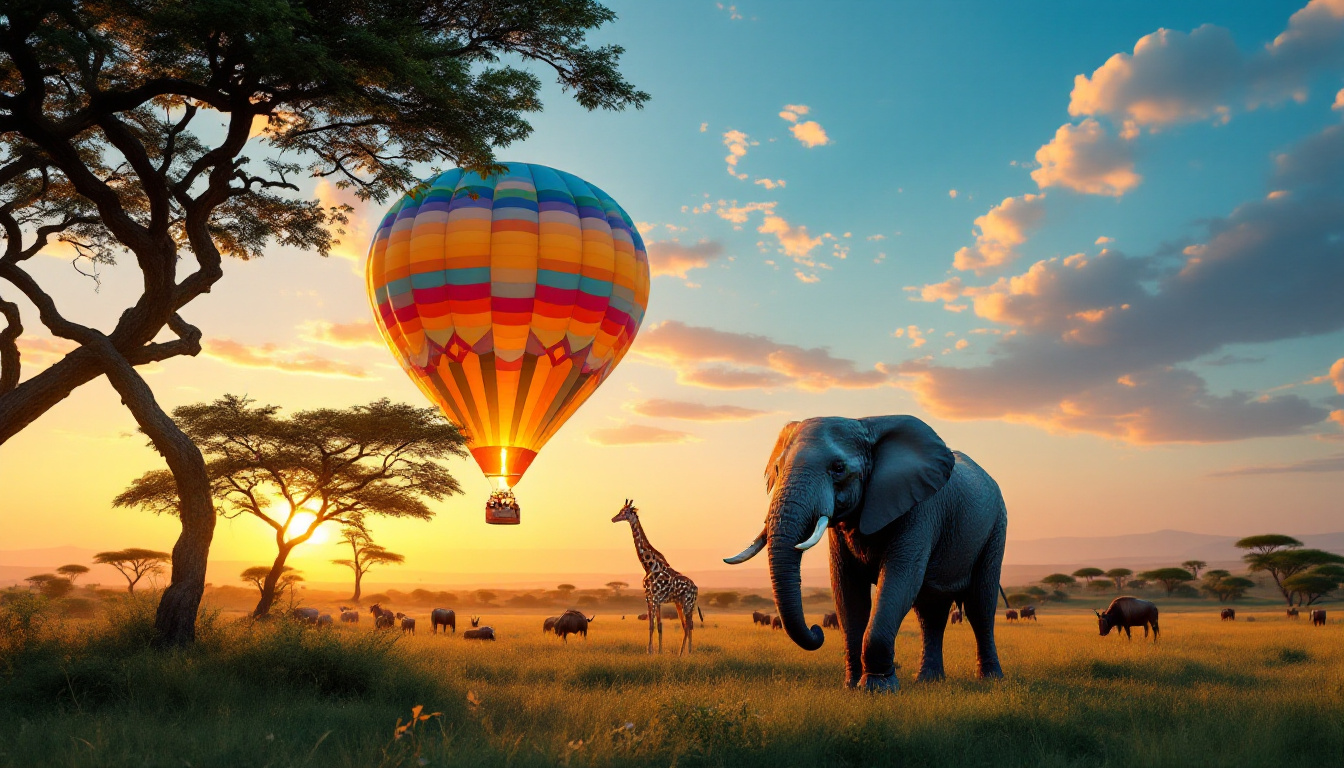 Circuit safari en ballon : Expérience unique de survoler le Serengeti ou le Tarangire en montgolfière.