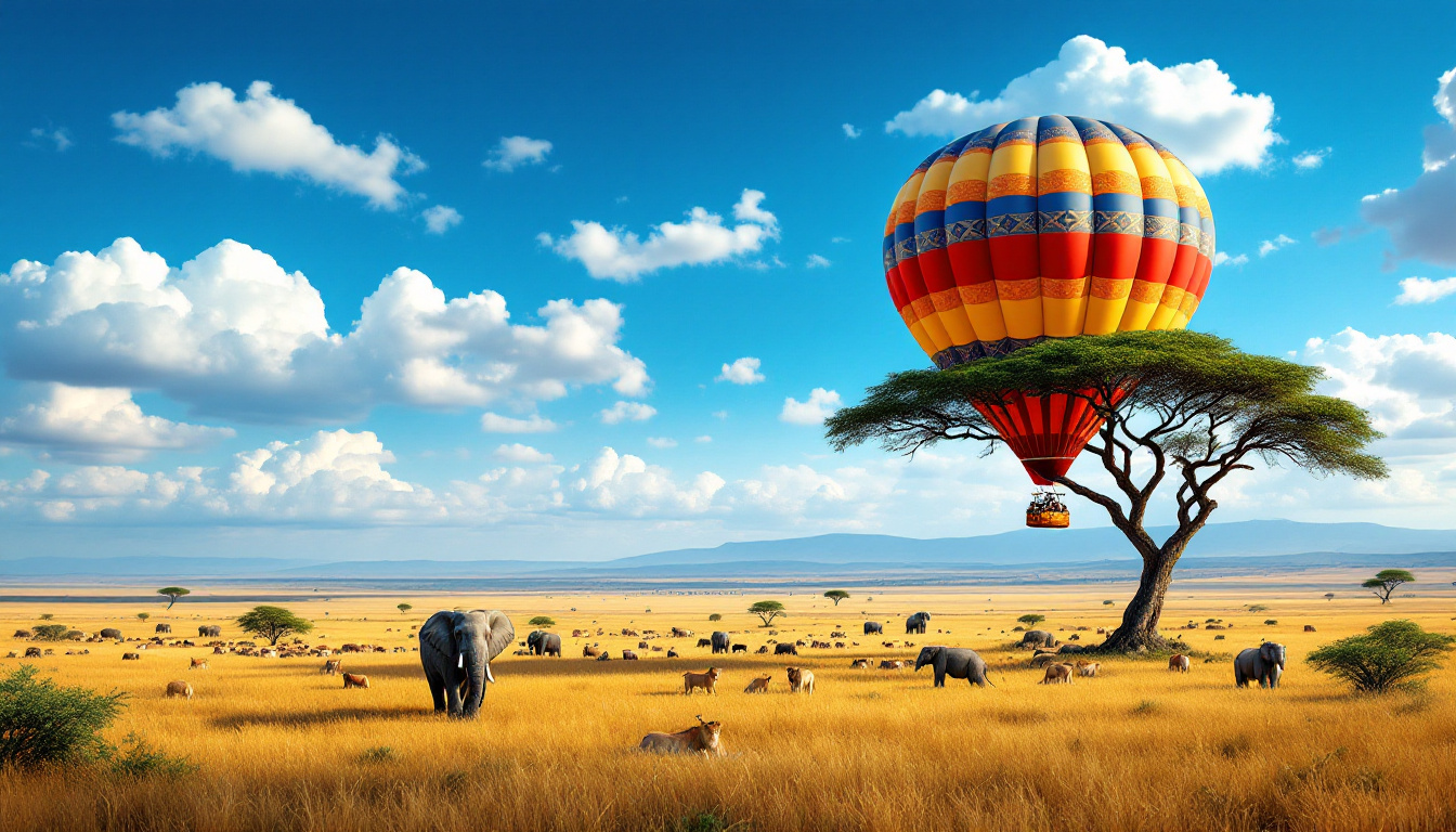 Vol en montgolfière : Survolez les vastes plaines du Serengeti pour une vue unique des animaux.