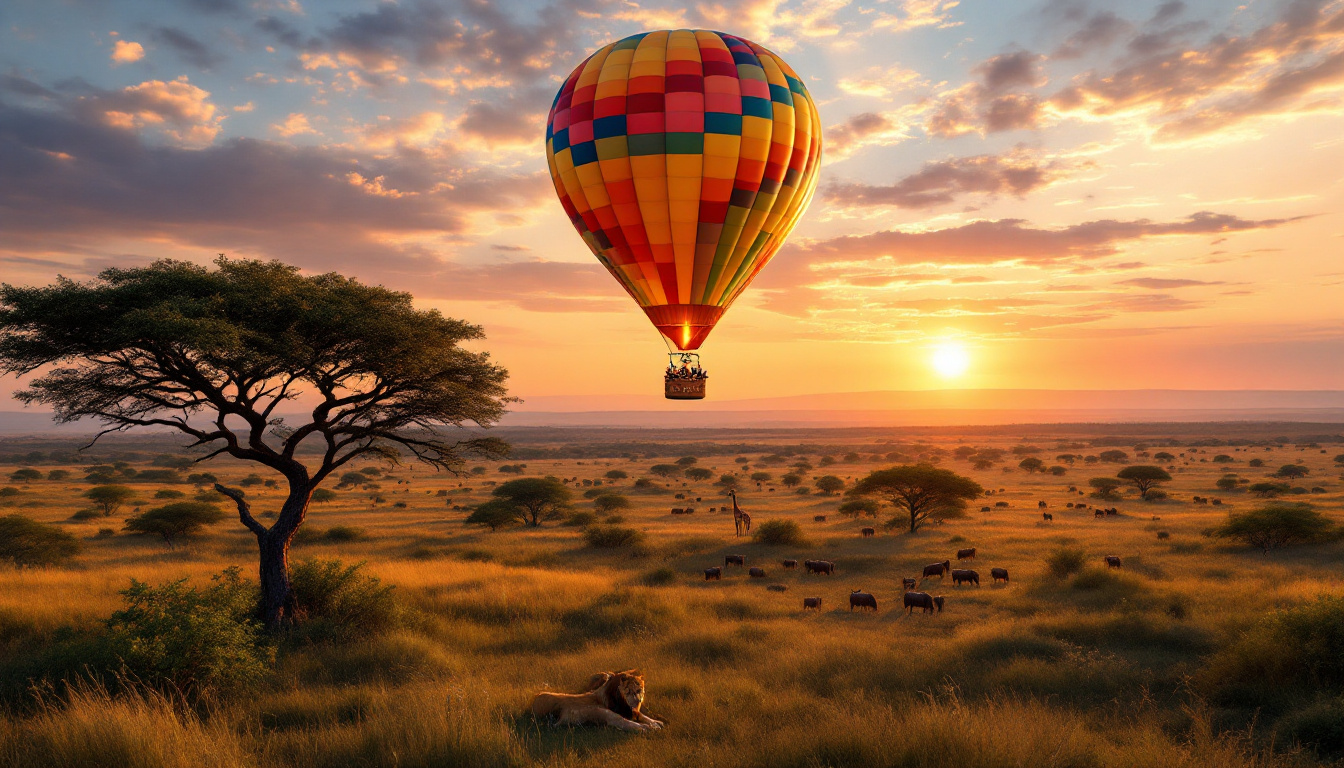 vivez une expérience inoubliable en montgolfière au-dessus des vastes plaines du serengeti. admirez la faune sauvage dans son habitat naturel et profitez d'une vue unique sur les paysages majestueux de l'afrique.